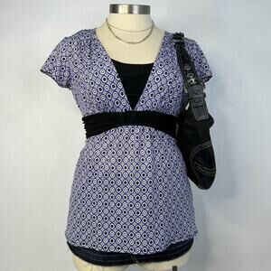 Y2K 00s Babydoll Printed Short Sleeve Top Size Large